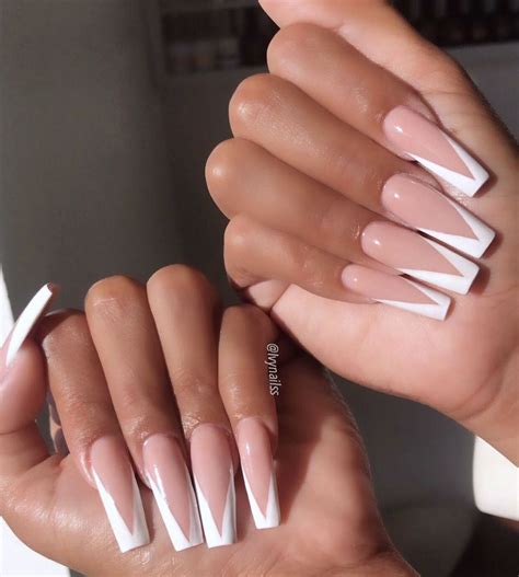 square french nails|long square french tip nails.